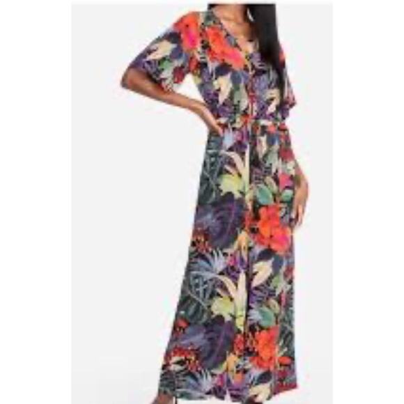 Johnny Was Jade Size XS Tropical Print Wide Leg Silk Button Up Jumpsuit Romper - Picture 2 of 11